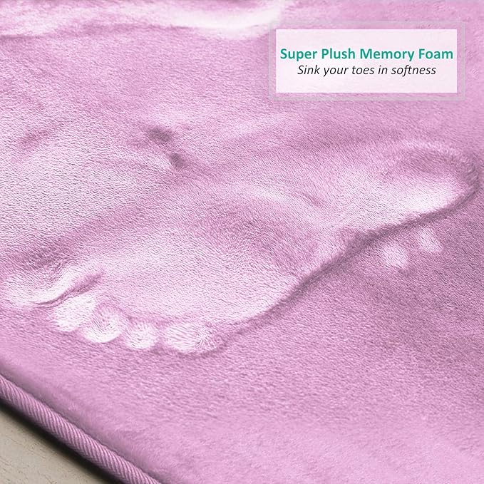 Clara Clark 3 Piece Bathroom Rugs Bath Mat Set, Velvet Memory Foam Bath Mats for Bathroom - Non-Slip, PVC Backing Bath Rugs, Washable - Dries Quickly, Lavender