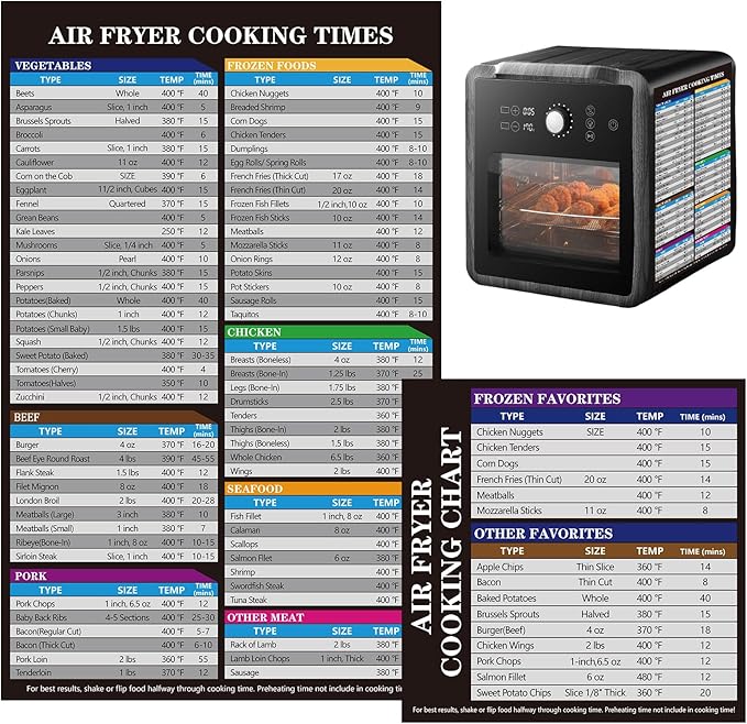 UBeesize Air Fryer Magnetic Cheat Sheet Cooking Times Chart, Must Have Air Fryer Accessories, Healthy Airfryers Cookbook Accessory Liners Food Kitchen Conversion, Cooking Guide for Beginners(2 Pack)