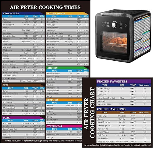 UBeesize Air Fryer Magnetic Cheat Sheet Cooking Times Chart, Must Have Air Fryer Accessories, Healthy Airfryers Cookbook Accessory Liners Food Kitchen Conversion, Cooking Guide for Beginners(2 Pack)