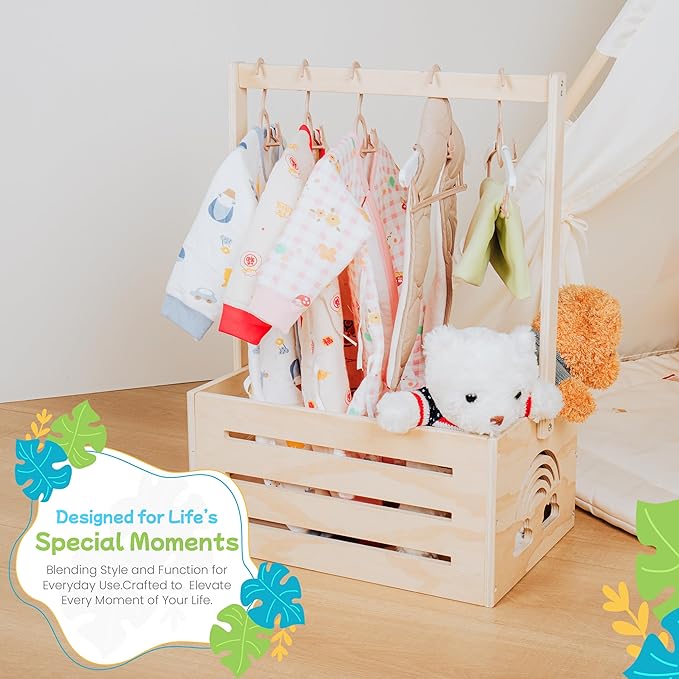 Wooden Baby Shower Crate Closet – with Handle, Smooth Surface & Round Edges – Textured Natural Wood - New Born Welcome Gift Hamper for Boys & Girls - Pregnancy Gifts for New Parents