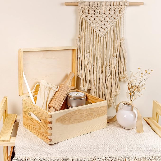Creative Deco Large Wooden Storage Box with Hinged Lid | 11.8 x 7.87 x 5.51 in (+-0.5) | Keepsake Unfinished Plain Unpainted Gift Box with Handles for Tool Toy Kitchen | ROUGH & UNSANDED Wood Trunk