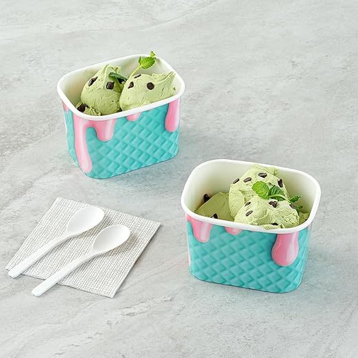 Restaurantware Paper Cups 200 Count 12 Ounce Square Disposable Ice Cream Containers, Leak-Resistant Paper Dessert To Go Cups, Hot And Cold Food, Durable Bubblegum Splash Design