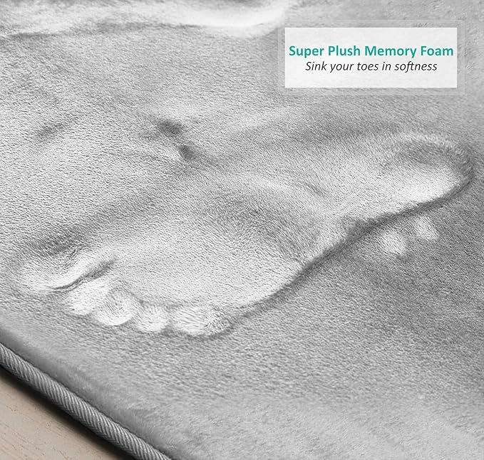 Clara Clark 2 Piece Bathroom Rugs Bath Mat Set, Velvet Memory Foam Bath Mats for Bathroom - Non-Slip, PVC Backing Bath Rugs, Washable - Dries Quickly, Silver