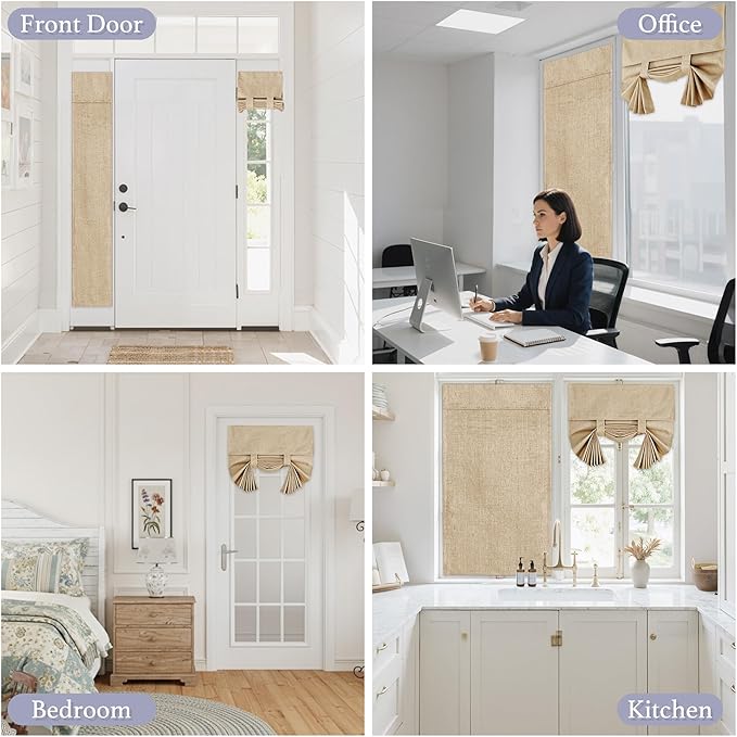 RYB HOME 100% Blackout Curtains for Small Window, Linen Textured Blend Insulating Privacy French Door Curtains Tie Up Shades for Kitchen Storage Cabinet Basement, W 12 x L 40, Camel, 1 Panel