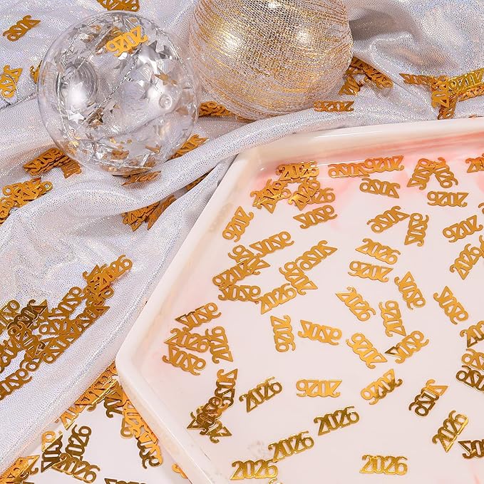 200 Pcs New Year 2026 Confetti, Gold 2026 Table Shiny Confetti Glitter for Happy New Year Decorations 2026 New Years Eve Table Decorations