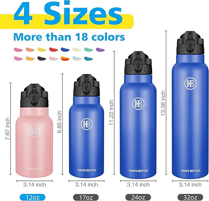 Han's Bottle Kids Water Bottle with Straw Lid - Insulated Stainless Steel Reusable Tumbler for Girls,Boys,Thermo Mug,12oz,Blush