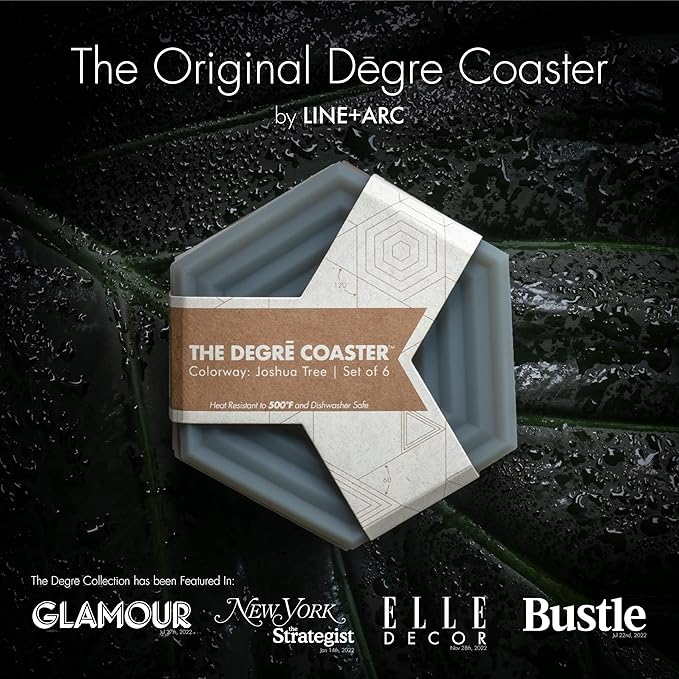 LINE+ARC Extra Thick Silicone Coasters Waterproof Anti-Stain Heat-Safe Dishwasher-Safe Degrē Coasters Original (Set of 6, Clay) Outdoor Rubber Mid-Century Modern
