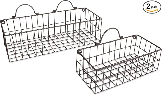 DII Farmhouse Vintage Décor, Wire Wall Basket, Assorted, Gray, 2 Piece