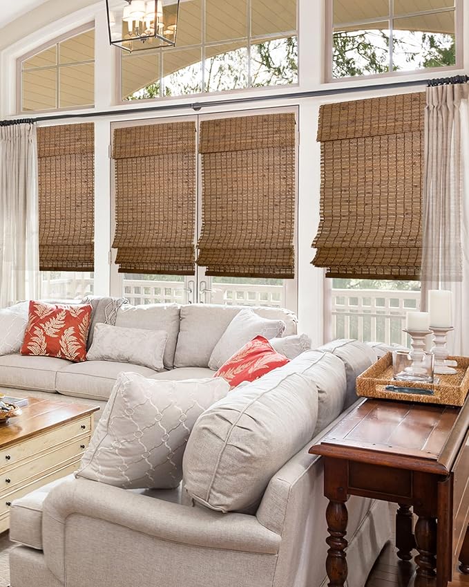 CHICOLOGY Bamboo Roman Shades - Designer Eco-Friendly Light Filtering Window Blinds, Ideal for Home & Patio, Premium Quality, Pinecone, 39" W X 64" H