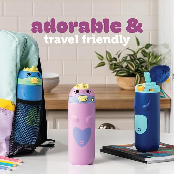 Ello Ellies 12oz Vacuum Insulated Stainless Steel Kids Water Bottle with Straw and Built-in Carrying Handle and Leak-Proof Locking Lid for School Backpack, Lunchbox and Outdoor Sports, Firetruck
