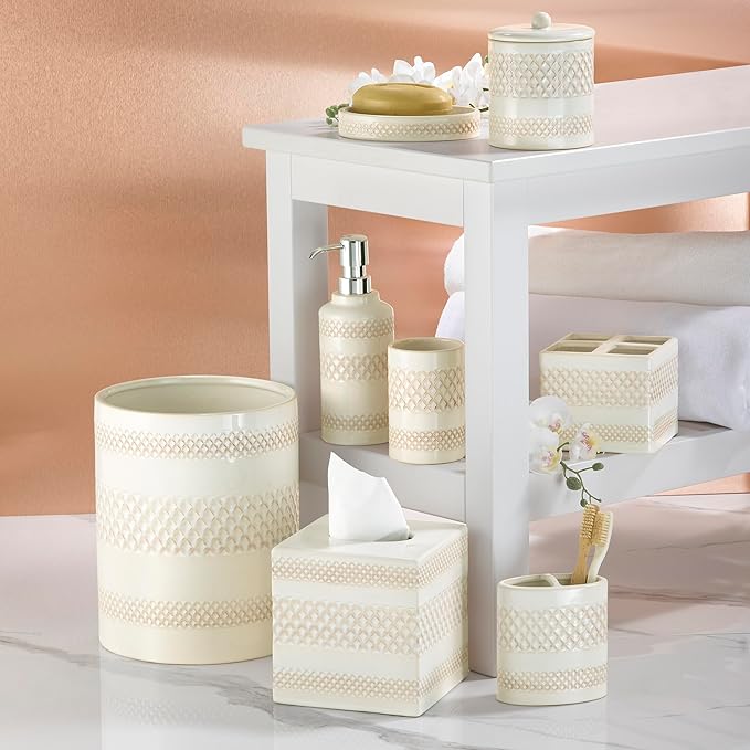 Nicole Miller – Tissue Box Cover, Glossy Embossed Trellis Ceramic with Reactive Glaze, Classic Home Decor – Perfect for Bathrooms, Bedrooms, Kitchens or Offices (Lyra)