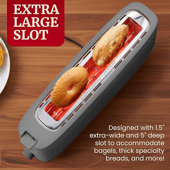 Elite Gourmet ECT2517G SLIMTOAST™ 2-Slice Long Slot Toaster, Cool-Touch Body, 6 Browning Shades, Extra-Wide 1.5" Slot for Artisan Bread, Bagels, Waffles & English Muffins, Grey