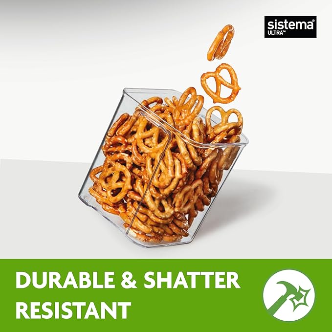 Sistema Tritan Ultra Airtight Pantry & Kitchen Storage Containers, 5-Pack, Clear Stackable Square Food Storage, BPA-Free, Dishwasher & Freezer-Safe (Microwave-Safe Without Lid)