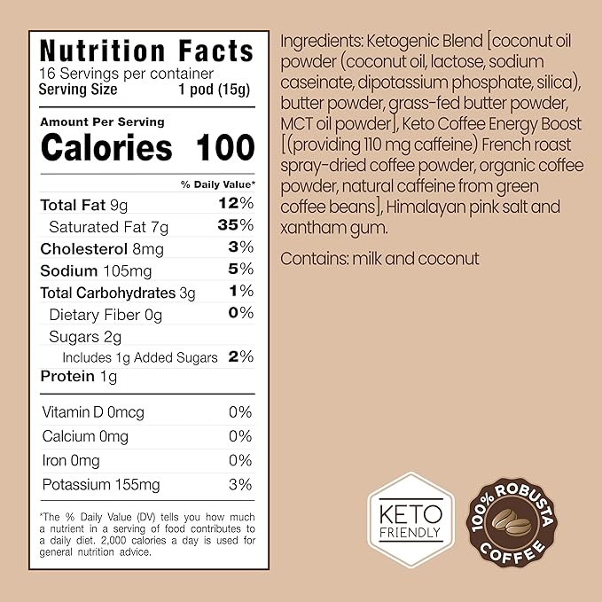 Rapidfire French Vanilla Ketogenic High Performance Keto Coffee Pods, Supports Energy & Metabolism, Weight Management, Single Serve K Cup, Brown, 16 Count