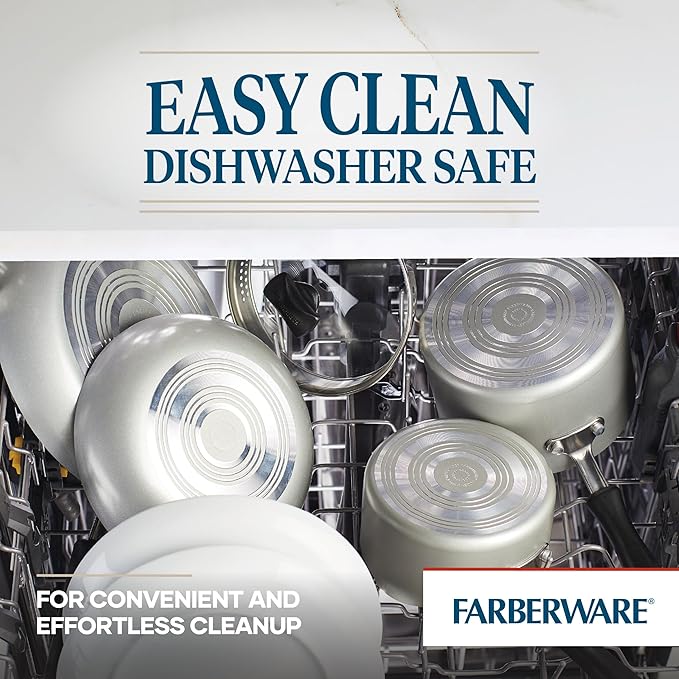 Farberware Cookstart DiamondMax Nonstick Cookware/Pots and Pans Set, Dishwasher Safe, Includes Baking Pan and Cooking Tools, 15 Piece - Silver