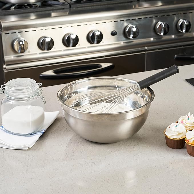 Restaurantware Met Lux 14 Inch x 3.7 Inch Baking Whisk, 1 With Ergonomic Handle Metal Whisk - Dishwasher-Safe, Corrosion-Resistant, Stainless Steel Whisk For Baking, For Whipping, Baking, Or Cooking