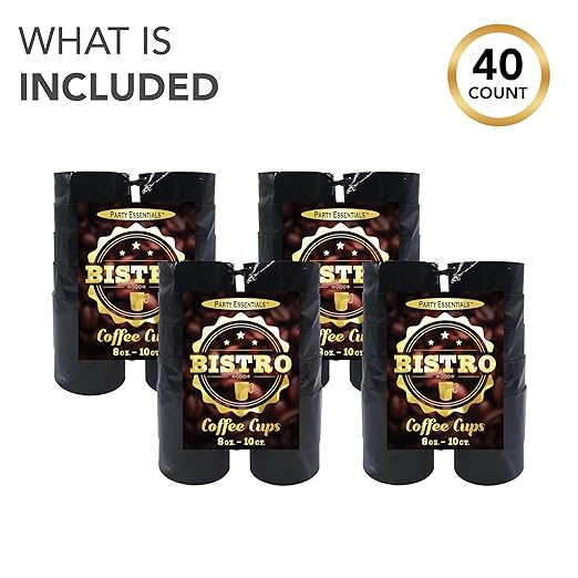 Party Essentials Bistro Hard Plastic Coffee Cup/Tea Mug w/Handle, 40 Count, 8-Ounce, Black