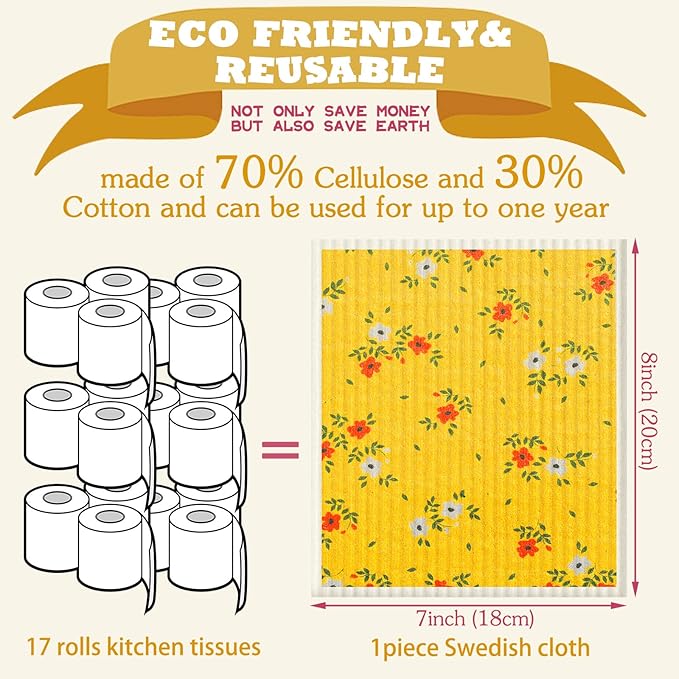Patelai 6 Pieces Swedish Kitchen Dish Towels Kitchen Cloths Reusable Sponge Cleaning Cloths Absorbent Dish Cloth No Odor Hand Towel Quick Drying Washable Cleaning Wipes (Small Shred Style)