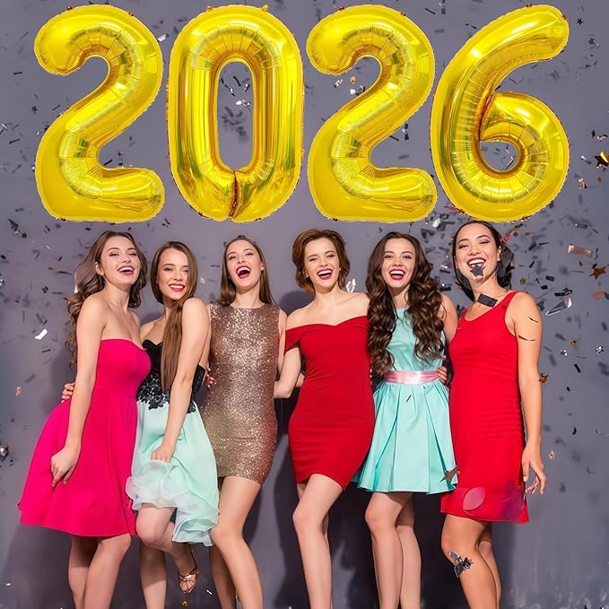 Gold 2026 Balloons, 40 Inch 2026 Number Balloon Foil New Year Balloon Numbers for New Years Eve Party Graduation Party Decoration