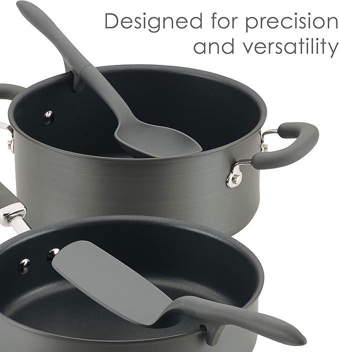 Rachael Ray Tools and Gadgets Spoon, Slotted and Solid Turners Set/ Cooking Utensils - 3 Piece, Gray