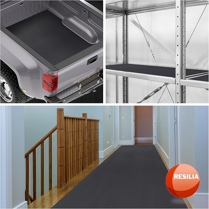 RESILIA Black V-Groove Utility Runner - Waterproof Vinyl Floor/Surface Protector, Heavy Duty Mats, Indoor Hardwood, Hard Floors, Garage, Hallway, Entryway, Kitchen, & Outdoor, 36” x 25’, Made in USA