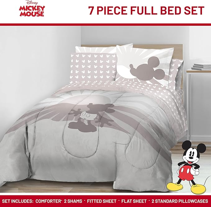 Jay Franco Disney Mickey Mouse Full Size Comforter Set - 7 Piece Bedding Includes Sheet Set & Pillow Covers - Super Soft Cozy Bedding