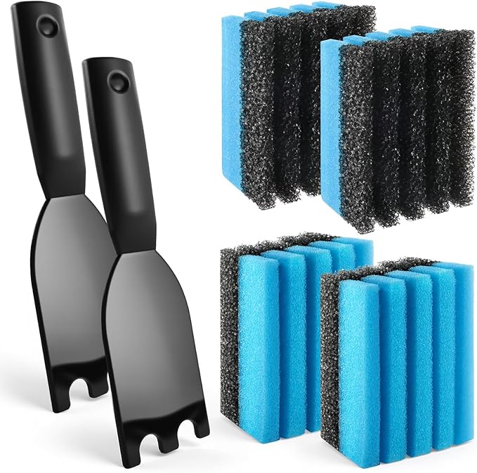 4-Pack Cleaning Sponge 12207 and 2-Pack Grill Scraper for George Foreman Grill, Kitchen Sponges and Scraper Compatible with Most Other Indoor & Outdoor Grills with Grooves and Sandwich Makers