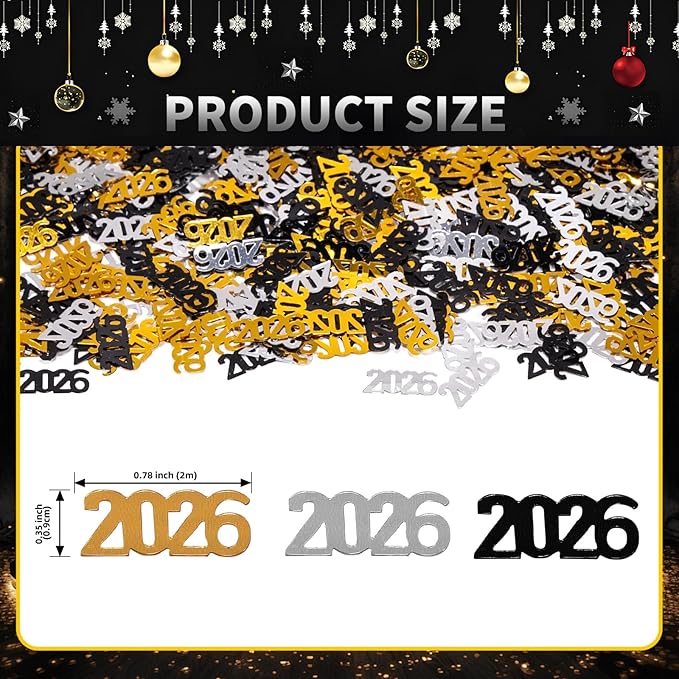 200 Pcs New Year 2026 Confetti, Gold 2026 Table Shiny Confetti Glitter for Happy New Year Decorations 2026 New Years Eve Table Decorations