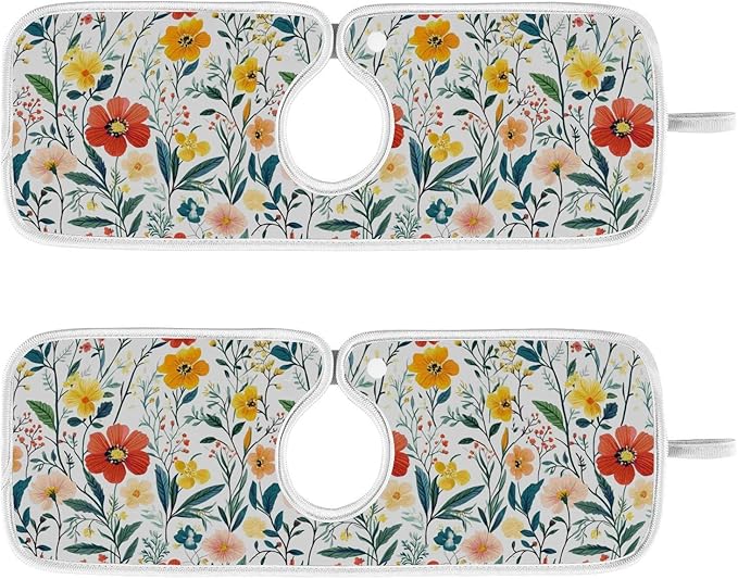 Kitchen Faucet Absorbent Mat,Summer Blooming Flower Water Splash Guard for Sink, Faucet Drip Catcher Thicken Sponge Microfiber Faucet Water Catcher Mat Sink Absorbent Mat for Kitchen 23x5in 2 Pack