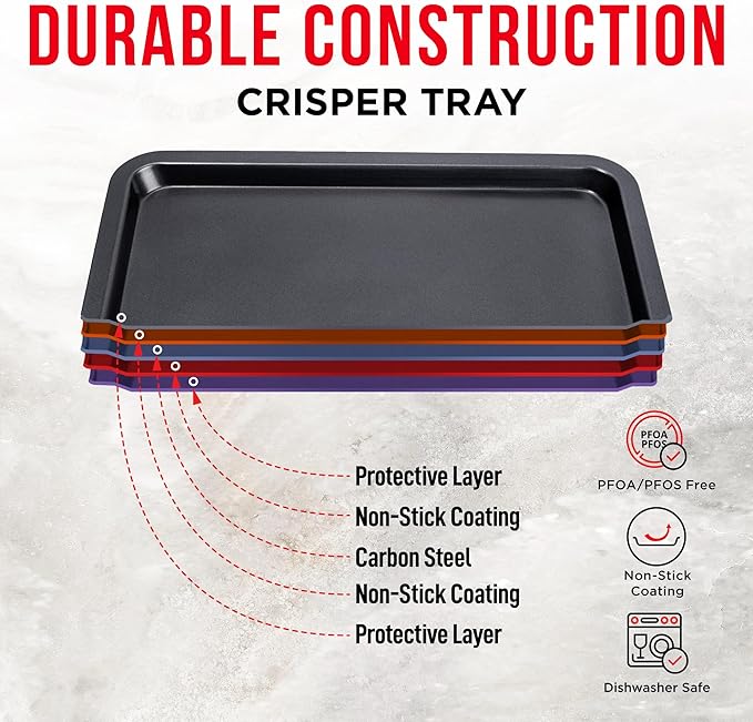 Bakken Swiss Air Fryer Tray, 2 in 1 Nonstick Crisper Air Fry Basket w/Elevated Mesh Great for Oven, Dishwasher Safe – Ceramic Coating PTFE/PFOA/PFOS FREE Extra-large (9.5"x13", Gray)