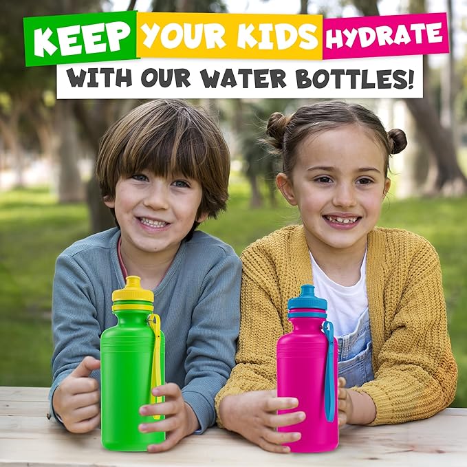 Bedwina Bulk Water Bottles For Kids - (Bulk Pack of 36) 18 Oz - 7.5 Inch BPA-Free Plastic Water Bottles w/Pop-up Tops for Summer, Reusable Water Bottle for School, Sports Birthday Party Favors