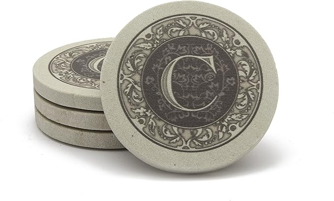 Thirstystone Monogram Letter C Absorbent Sandstone Coaster 4 Pack Made in The USA Decorative, Absorbent, Easily Wipes Clean