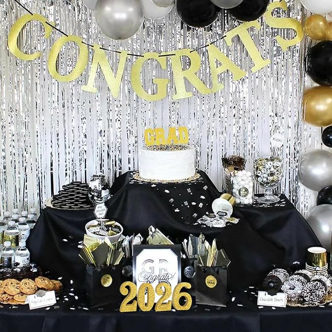TONIFUL 4 Inch 2026 Gold Glitter Table Centerpiece Sign 2026 Number Word Sign,2026 Wooden Numbers Block for New Year Eve,Graduation,Chrismas,Anniversary Party Supplies