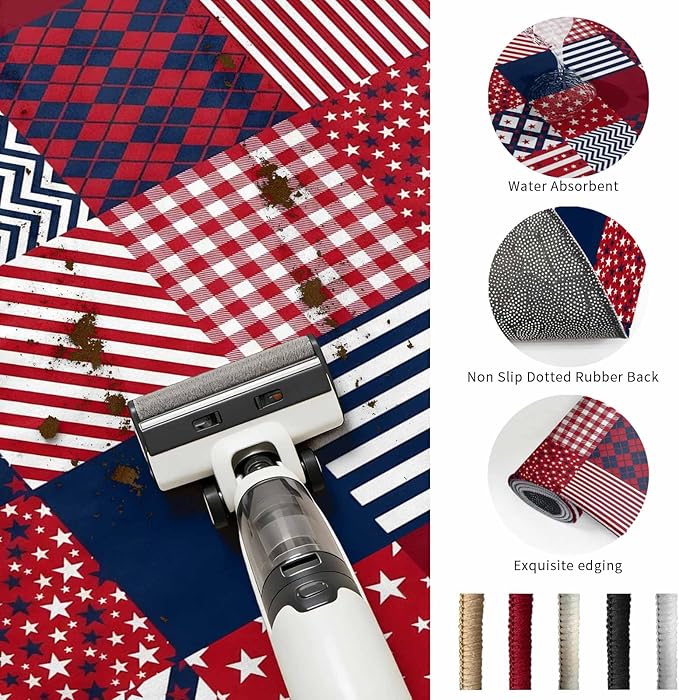 Area Rug 2x3ft, Abstract Splicing Stars Stripes Washable Rugs for Living Room Bedroom, Independence Day Red Blue White Soft Non-Slip Area Rugs Rectangle Floor Carpet for Dining Room