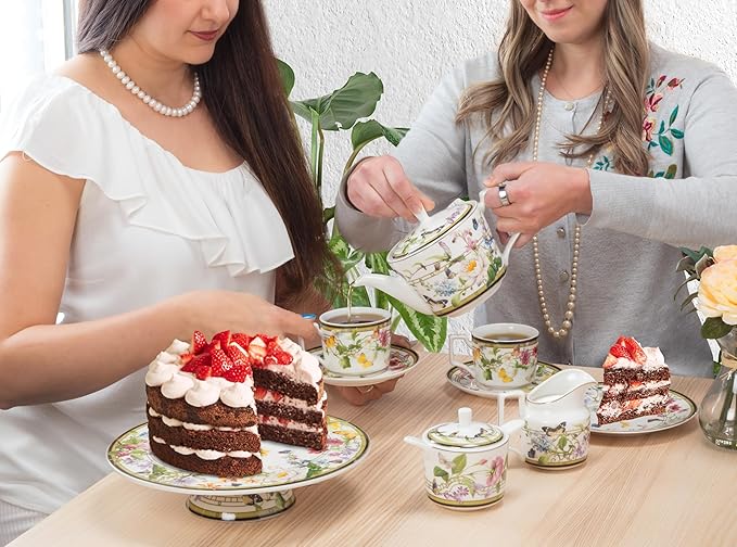 Abbott Collection Butterfly Garden Sugar Pot - Bone China, White/Green (4"H)