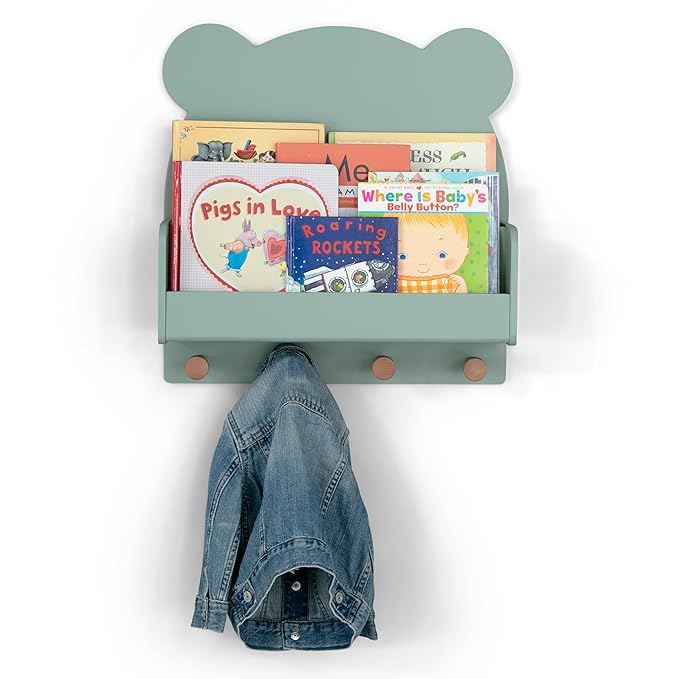 babyGap by Delta Children Brannan Bear Wall Shelf with 4 Hooks, Sage Green