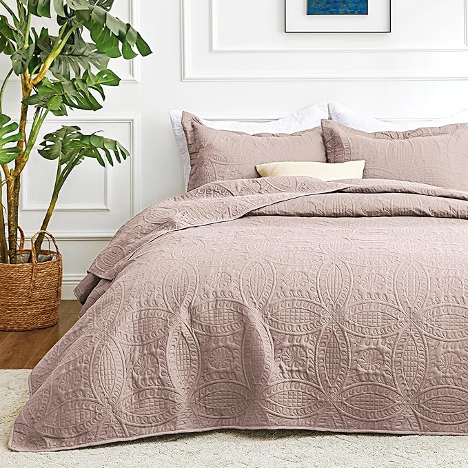 Love's cabin King Size Quilt Bedding Set Burlwood Bedspreads - Bed Lightweight Bedspread Comforter - Coin Pattern Bedding Coverlet for All Season - 3 Pieces (1 Quilt, 2 Pillow Shams)