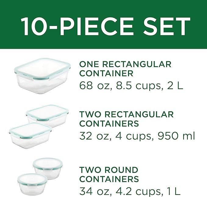 LOCK & LOCK Purely Better Glass Food Storage Container Set, 10 Piece, Clear