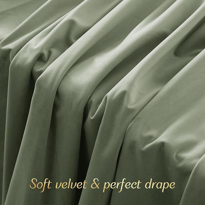 NICETOWN Cold Blocking Sage Green Velvet Curtain Long Drape for Bedroom, 1 Panel Living Room Office Luxury Bedroom Room Darkening Rod Pocket Velvet Room Divider Panel 84" Long, 48 inches Wide