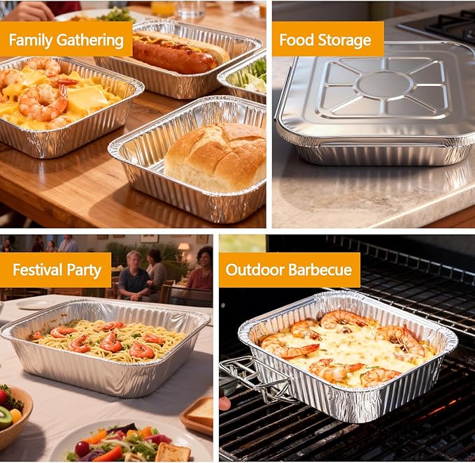 8x8 Thickened Aluminum Foil Pans, 20Pack Disposable Aluminum Pans for Roasting, Baking, Cooking, Food Prep, Chafing, Steam Table, Oven, Cake, and Party Catering.