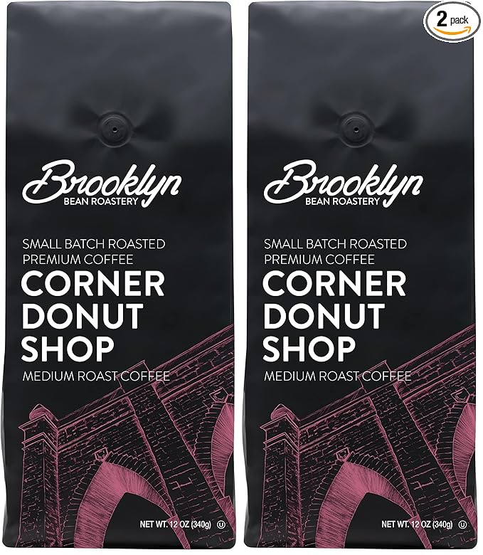 Brooklyn Beans Corner Donut Shop 100% Arabica Craft Roasted Ground Coffee, Medium Roast, 12 Ounce Bag (Pack of 2)