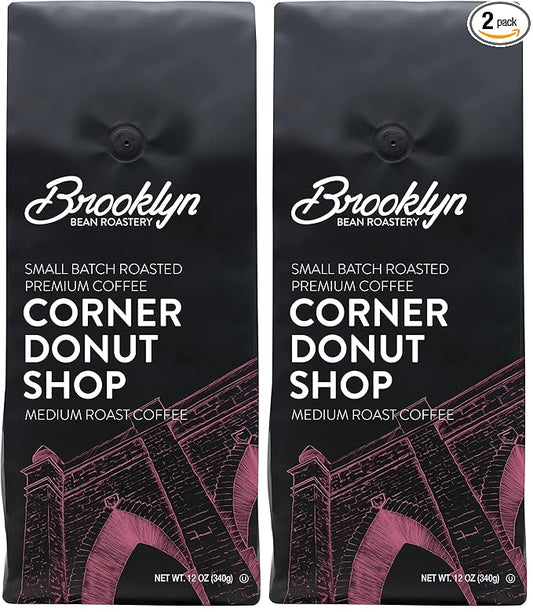 Brooklyn Beans Corner Donut Shop 100% Arabica Craft Roasted Ground Coffee, Medium Roast, 12 Ounce Bag (Pack of 2)