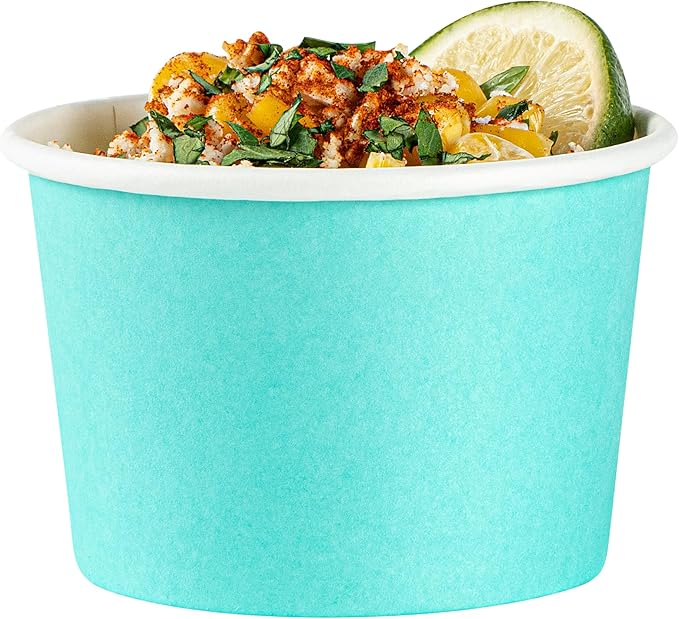 Coppetta 4 Ounce Dessert Cups, 200 Disposable Ice Cream Cups - Lids Sold Separately, Heavy-Duty, Turquoise Paper Frozen Yogurt Bowls, For Hot And Cold Foods - Restaurantware