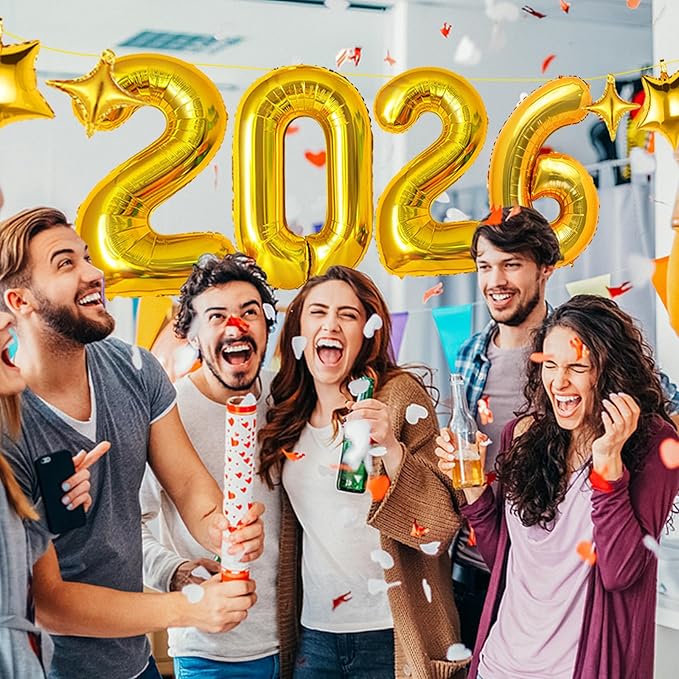 Upgraded, 42in Large 2026 Balloons, with 4pcs Star Balloon and Accessories, 3D Premium Aluminum Foil, Ideal Graduation Balloons for Graduation Decorations 2026, Grad Party Decorations, Gold