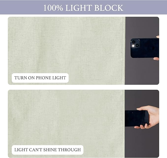 RYB HOME 100% Blackout Tricia Door Curtains, Linen Textured Blend Thermal Insulating Privacy French Door Window Tie Up Shades Living Room Curtains for Kitchen, W 30 x L 69 inches, Light Sage, 1 Panel