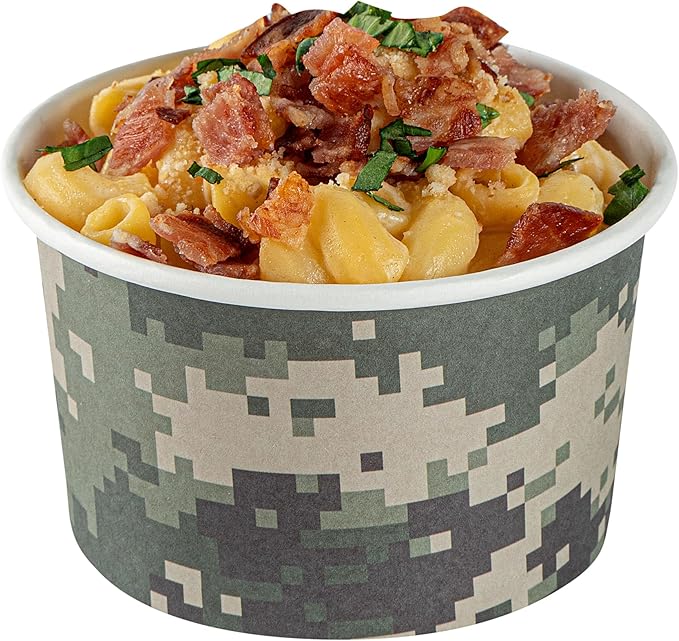 Restaurantware Coppetta 5 Ounce Dessert Cups, 200 Disposable Ice Cream Cups - Lids Sold Separately, Sturdy, Camouflage Paper FroYo Bowls, For Hot And Cold Foods, Perfect For Gelato Or Mousse
