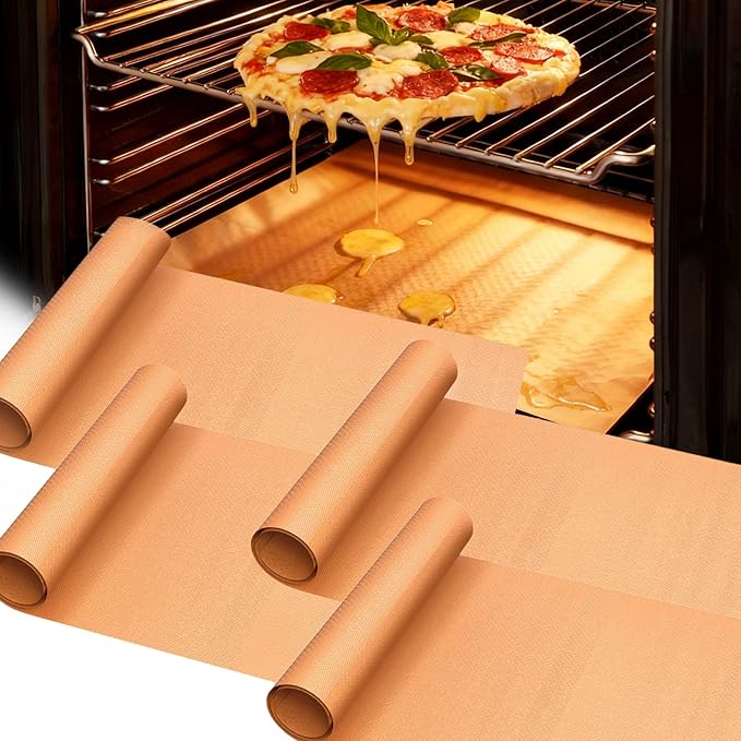 UBeesize 4 Pack XL Thickened Copper Oven Liners for Bottom of Oven, Reusable 17x25 Inch Heavy Duty Non Stick Teflon Oven Mats BPA & PFOA Free, Fit Electric Gas Toaster Convection Ovens Grills