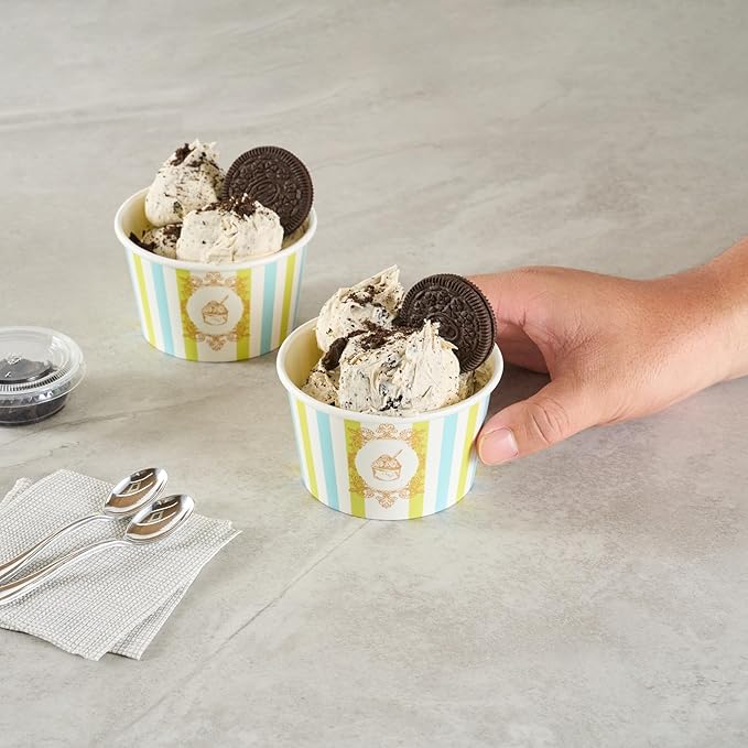 Restaurantware Ice Cream Cups 200 Pack of 8 oz Leak-Resistant Disposable Dessert Bowl Frozen Yogurt Cup Round Paper Container For Cold And Hot Desserts