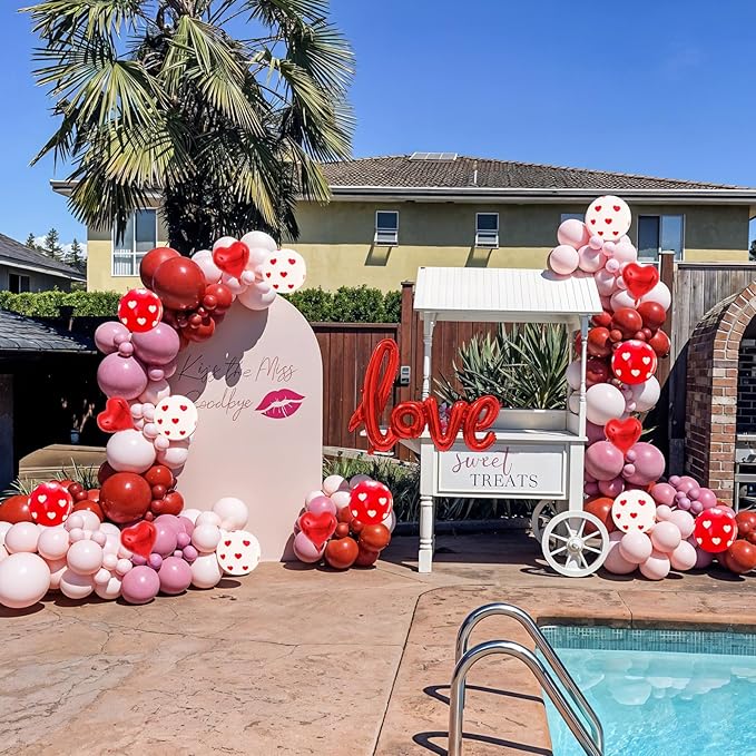 Valentines Day Balloons Arch Garland Kit, 126Pcs Red Pink Valentines Party Decorations with LOVE Red Heart Balloon for Galentines Anniversary Engagement Wedding Supplies