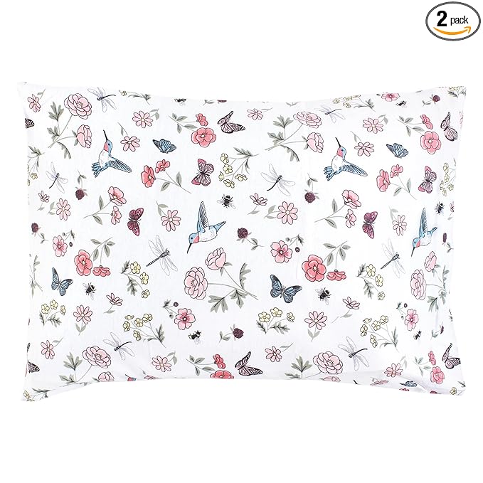 Hudson Baby Unisex Baby Cotton Toddler Pillow Case, Hummingbird Garden, One Size